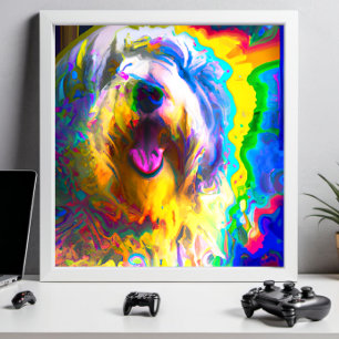 Affiche Crazy Happy Vieux Anglais Portrait Sheepdog