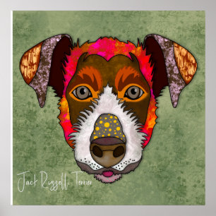 Affiche Crazy Jack Russell Terrier chien visage peint main