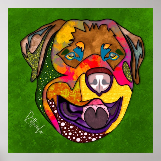 Affiche Crazy Rottweiler dog face hand-painted  (Devant)
