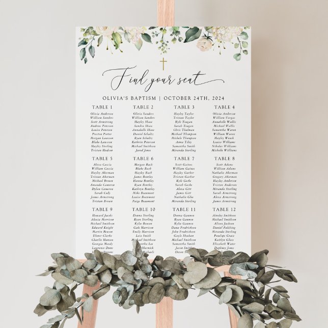 Affiche Cream White Flowers, Boho, Baptism Seating Chart (Créateur téléchargé)