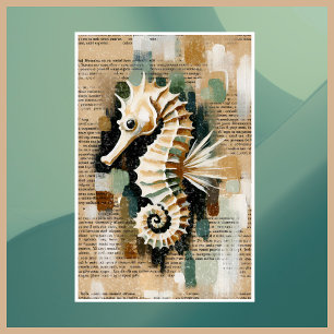 Affiche Cream & White Seahorse Abstrait