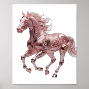 Affiche Création de CHEVAL EN VERRE ROSE argenté tendance