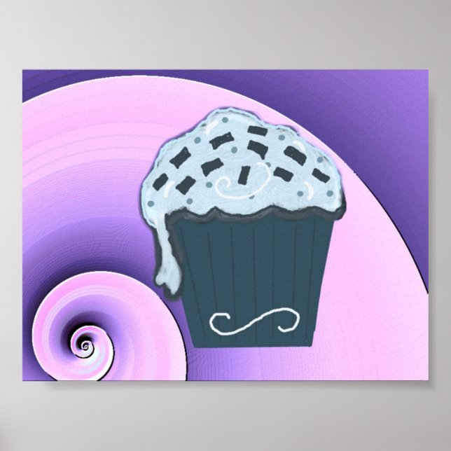 Affiche Création de Cupcake Violet et Bleu Tourbillonnant  (Devant)