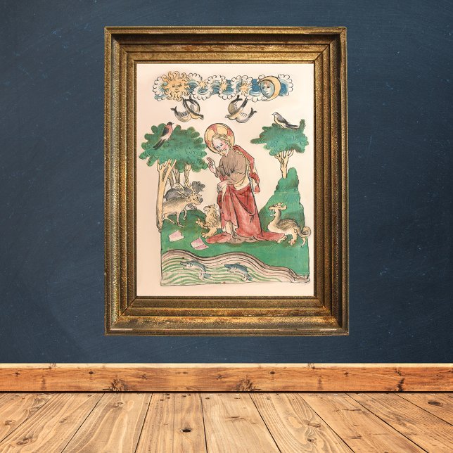 Affiche Création du monde - Bible Manuscrit médiéval (Creation of the World Bible Medieval Manuscript Catholic Christian Poster)