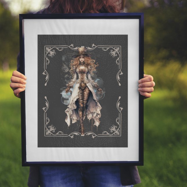 Affiche Création numérique Steampunk Clockwork Couture (As shown 16x20 print with white mat & black frame. )