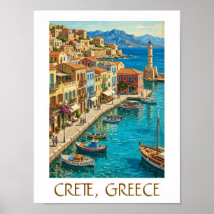 Affiche Création vintage Crète Grèce Scène de voyage médit
