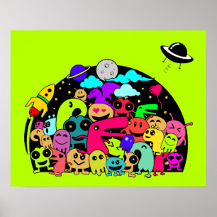 Affiche Créations Monster Dans La Conception De Doodles Sp