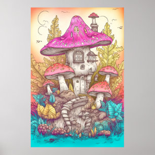 Affiche Creative Wild Psychedelic Mushroom Dwelling Art