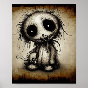 Affiche créature peluche mignonne gros yeux noirs, style v