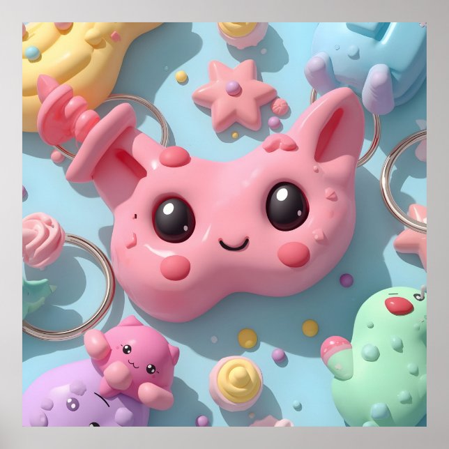 Affiche Créatures Fantastiques Pastel Kawaii (Devant)