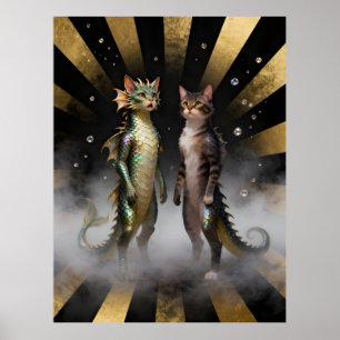 Affiche Créatures félines-dragons mythiques