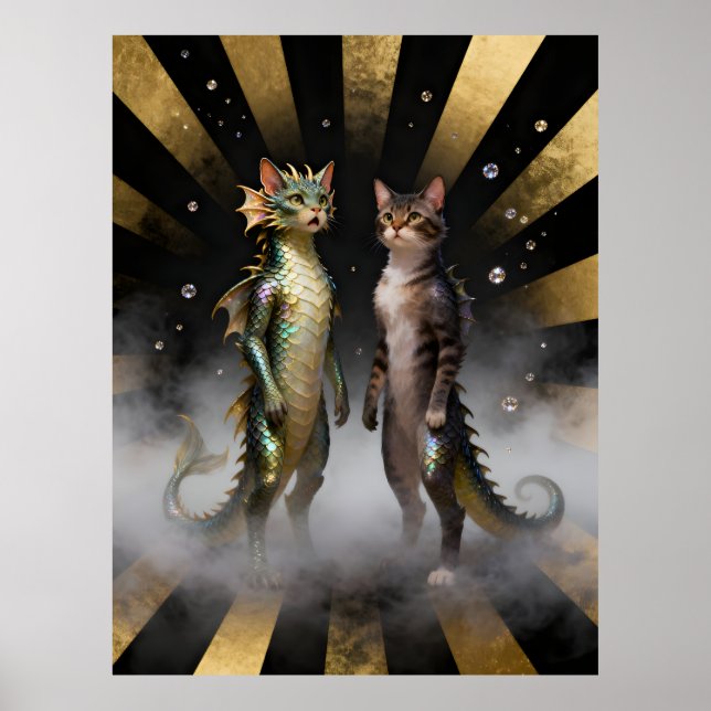 Affiche Créatures félines-dragons mythiques (Devant)