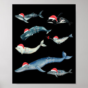 Affiche Créatures Marines Mignonnes Baleines Orque Noël Oc
