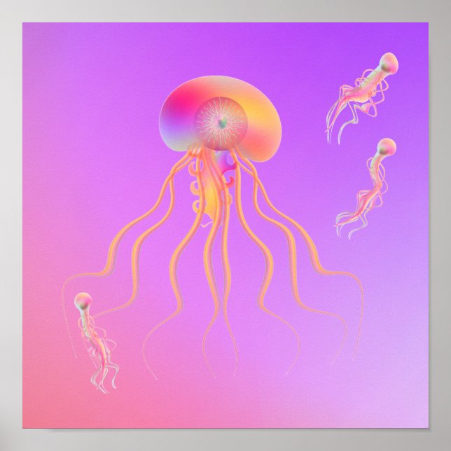 Affiche Créatures océaniques lumineuses aux couleurs vapor (Devant)