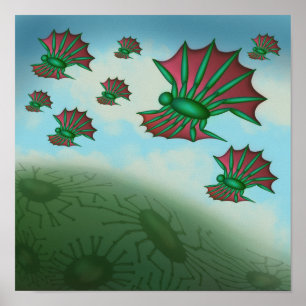 Affiche Créatures volant en formation projetant des ombres