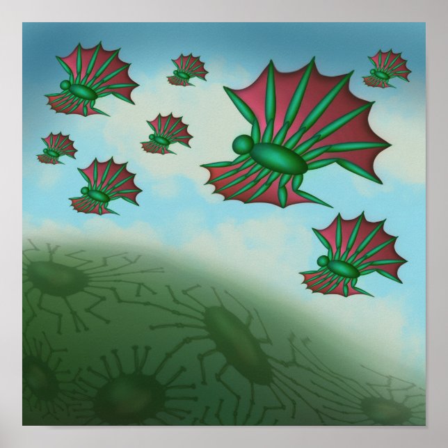 Affiche Créatures volant en formation projetant des ombres (Devant)