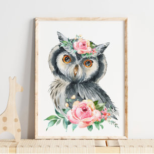 Affiche Crèche Animaux de la Forêt de Hibou   Jolie Impres