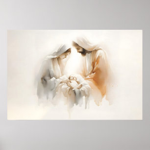 Affiche Crèche Aquarelle Art Chrétien de Noël