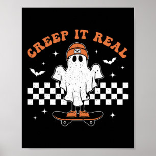 Affiche Creep It Real Ghost Skateboard Retro Cute Hallowee