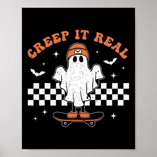 Affiche Creep It Real Ghost Skateboard Retro Cute Hallowee (Devant)