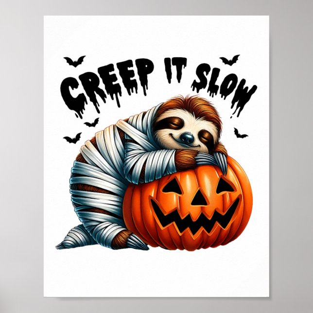 Affiche Creep It Slow mignon Sloth maman Hall Jack-o'-lant (Devant)