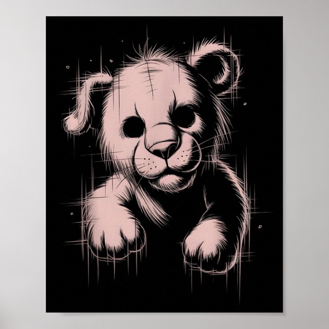 Affiche Creepy Cute Goth Teddy Lion Horror Sketch Nge Bear (Devant)