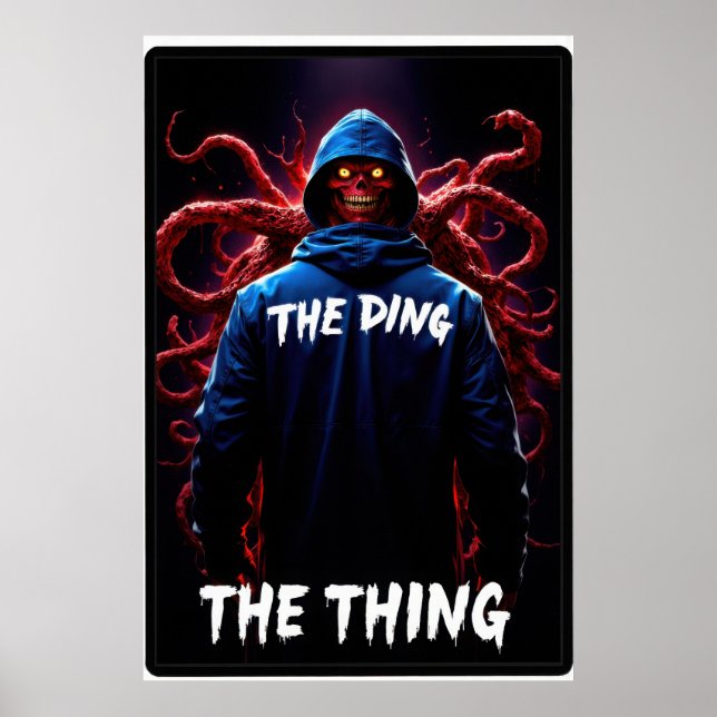 Affiche Creepy figure in a hoodie with tentacles and glowi (Devant)
