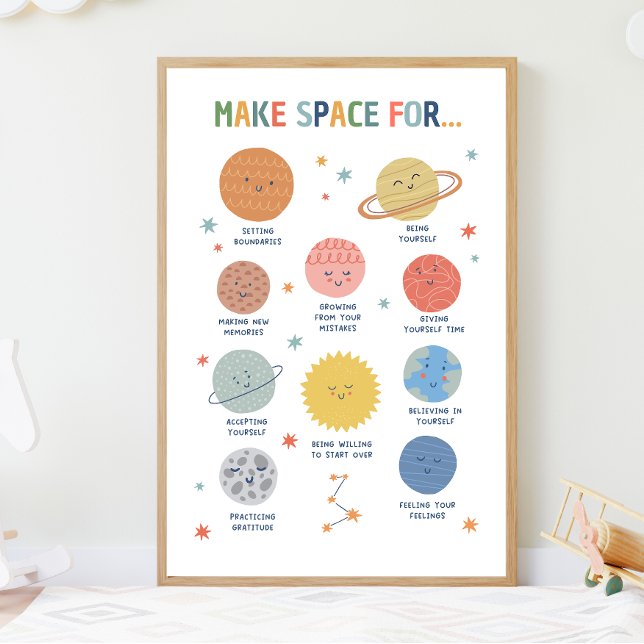 Affiche Créer De L'Espace Pour L'Apprentissage Émotionnel  (Make Space For Growth Mindset visual aide for the classroom. Part of social emotional learning.)