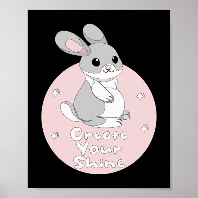 Affiche Créez Votre Brillant Kawaii Funny Bunny Pink (Devant)