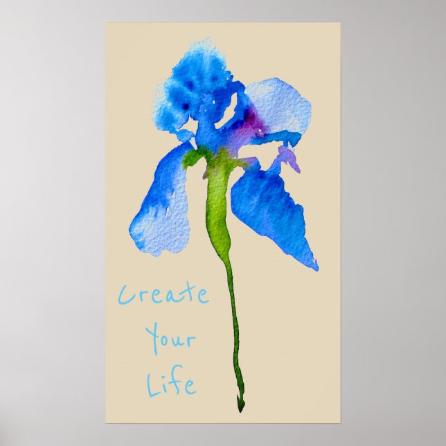 Affiche Créez votre citation de vie Blue Iris moderne flor (Devant)