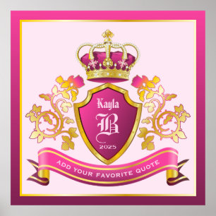 Affiche Créez votre propre blason rose couronne d'or perle