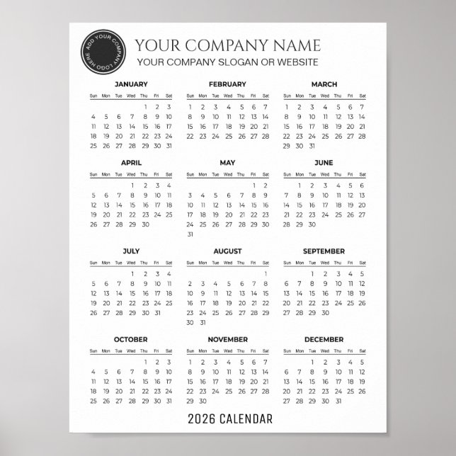 Affiche Créez votre propre calendrier d'entreprise 2026 |  (Devant)