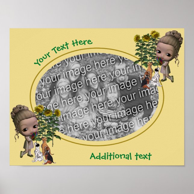 Affiche Créez Votre Propre Frontière Photo Girls Et Chiots (Devant)