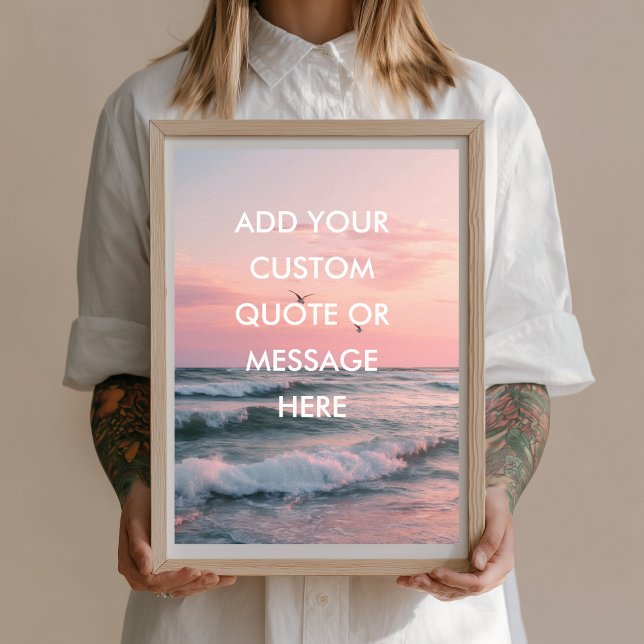 Affiche Créez votre propre motivation - Citation Ocean Sun (Create Your Own Motivational - Ocean Sunset Quote Poster. Sky Beach Seagulls Ocean Pink Happiness )