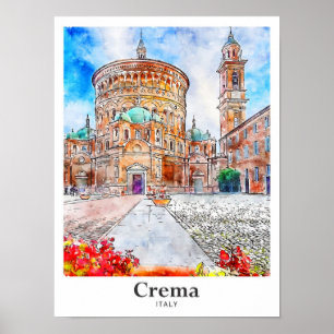 Affiche Crema Italie Voyage Aquarelle main tirée