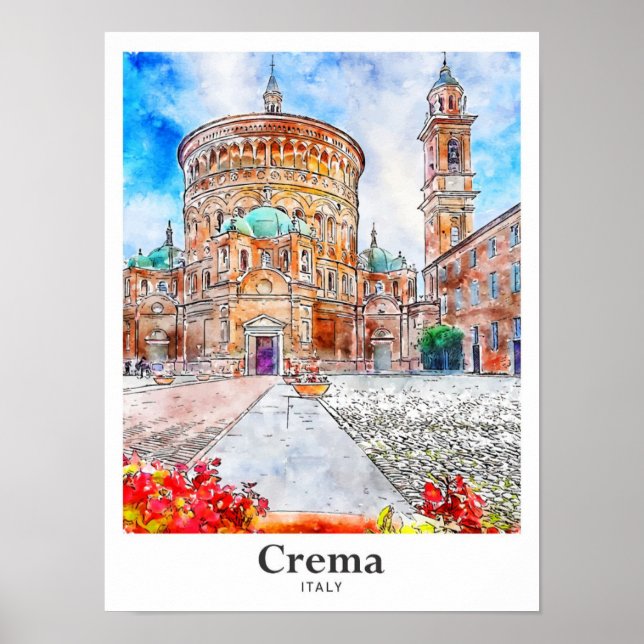Affiche Crema Italie Voyage Aquarelle main tirée (Devant)