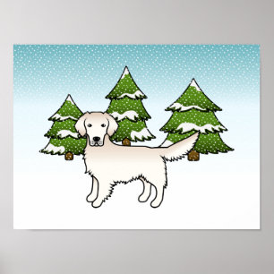 Affiche Crème Anglaise Golden Retriever En Hiver & Arbres