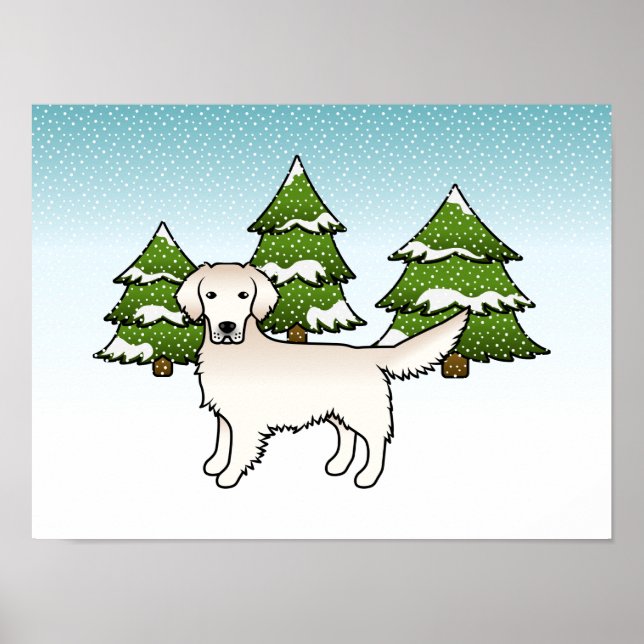 Affiche Crème Anglaise Golden Retriever En Hiver & Arbres (Devant)