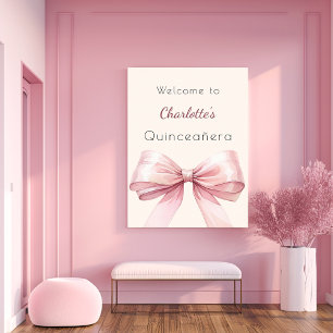 Affiche crème arc rose beige Quinceanera bienvenue