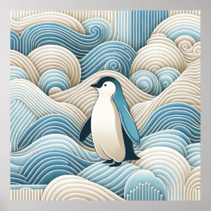 Affiche Crème Bleu Cool Bébé Pingouin hiver Vague de neige