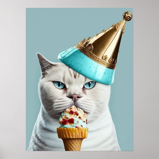 Affiche Crème bleue glace King Chat avec Gold Cone Wall Ar (Devant)