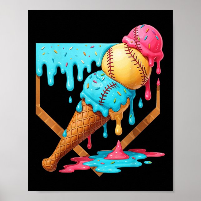 Affiche Crème de glace de baseball goutte drôle de basebal (Devant)