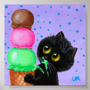 Affiche Crème de glace de chat noir Créationarts