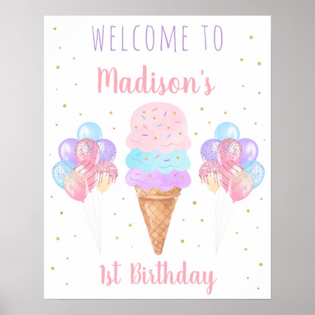 Affiche Crème de glace Pink Gold Pastel Anniversaire Bienv (Devant)