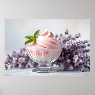 Affiche Crème de glace rose avec Fleurs Lilac et Menthe ve