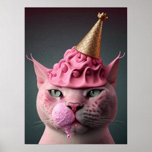 Affiche Crème de glace rose King Cat Wall Art Collage