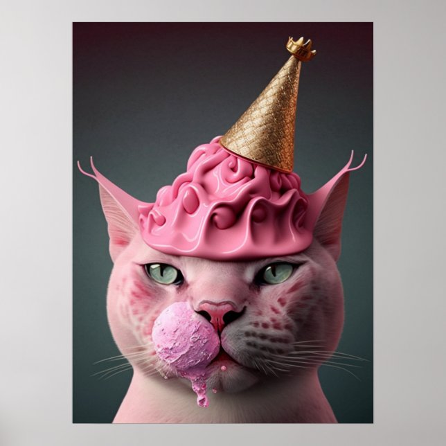 Affiche Crème de glace rose King Cat Wall Art Collage (Devant)