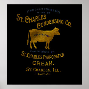 Affiche CRÈME DE LAIT DE VACHE LAITIÈRE St Charles Illinoi