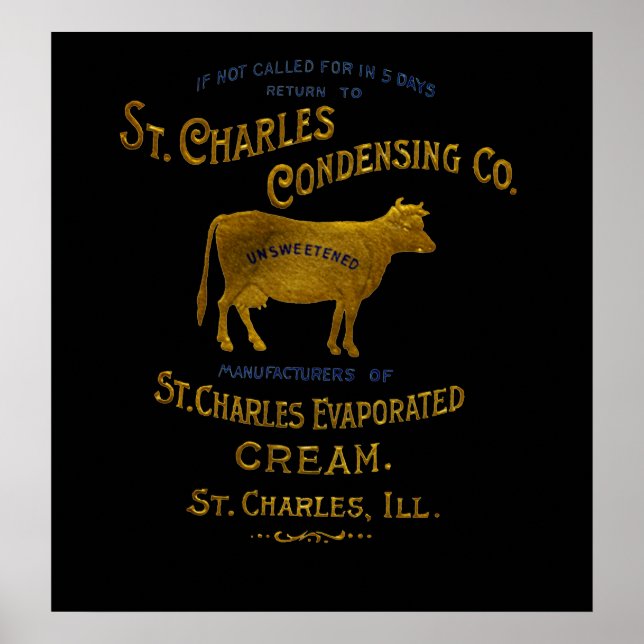 Affiche CRÈME DE LAIT DE VACHE LAITIÈRE St Charles Illinoi (Devant)