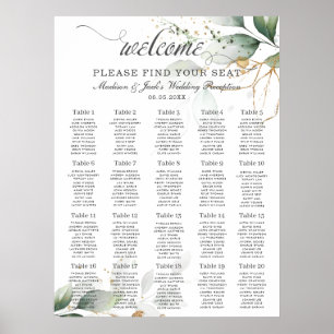 Affiche Crème de mariage vert rustique Feuille d'or Seatin